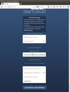 Owncloud Installation abschließen