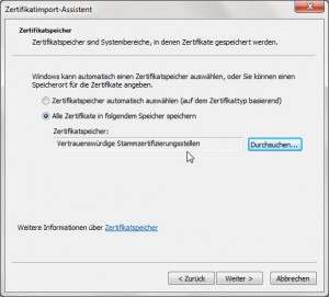 Zertifikat Speicher